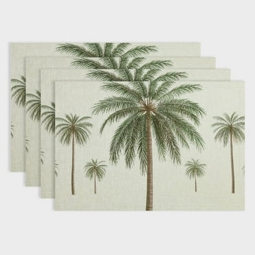 Pratyus Palm Tree Linen Cloth Placemats Set of 4 for Dining Tables, Home Decor, Heat Resistant 18x12in