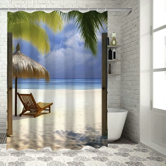 Pratyus Palm Tree Printed Shower Curtain, Easy Care 100% Polyester Fiber Home Bathroom Decoration with Hooks 36x72