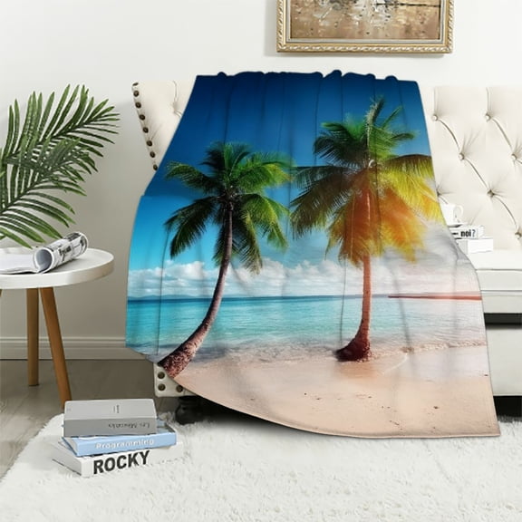 Pratyus Palm Trees Beach Sun Print Blanket Lightweight Blanket for All Seasons Super Soft Blanket 60x80in