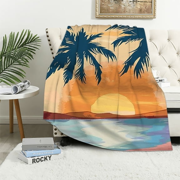 Pratyus Palm Trees Sunset Beach Print Throw Blanket for All Seasons - Soft Plush Blanket Lightweight Cozy Hand Feel Blanket 40x50in