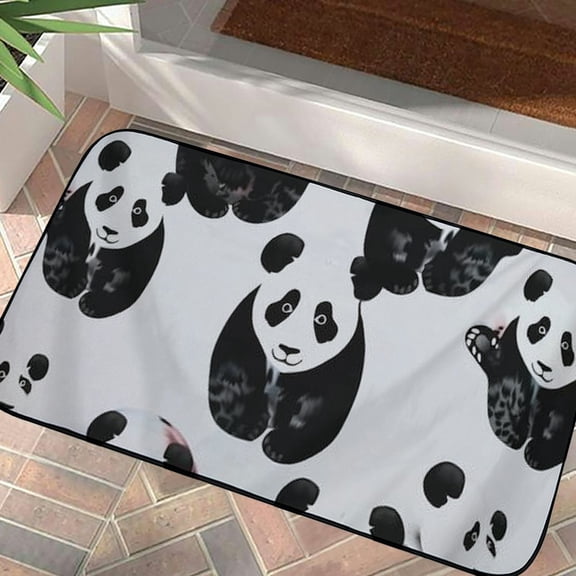 Pratyus Panda Bear Door Mat Indoor Outdoor Square Floor Mat with Anti-Slip Recycled Rubber Backing and Burlap Felt Top for Home Entrance Outside Entry 19.68*39.37 in