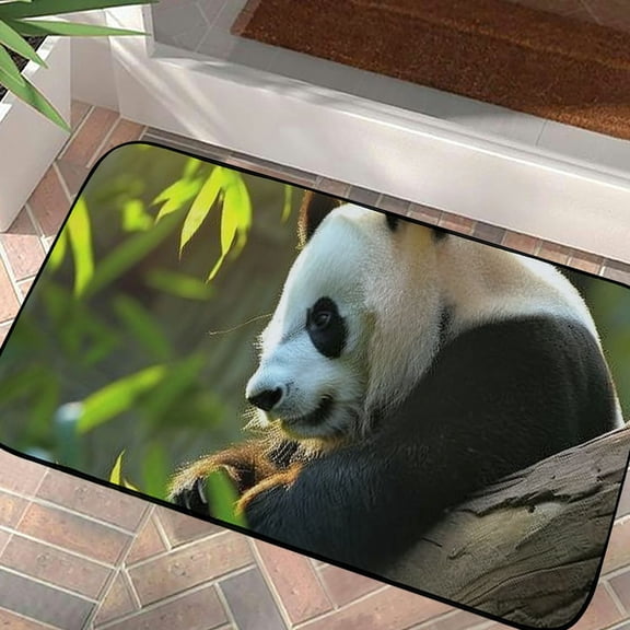 Pratyus Panda Bear Door Mat Outdoor Indoor Welcome Rug Burlap Felt Floor Mat for Home Entrance 19.68*39.37 in