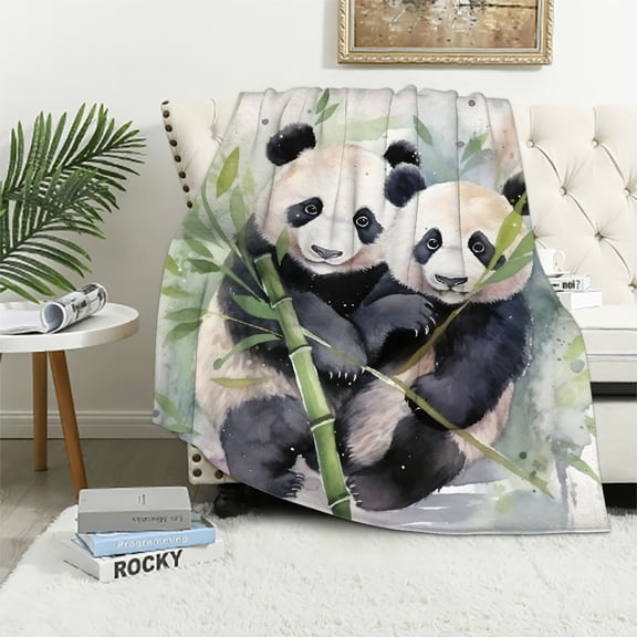Pratyus Panda Bears Bamboo Stick Throw Blanket for Couch Sofa Bed Office All Seasons Flannel Blanket Super Soft Lightweight Anti-Pilling Wrinkle Resistant 40x50in
