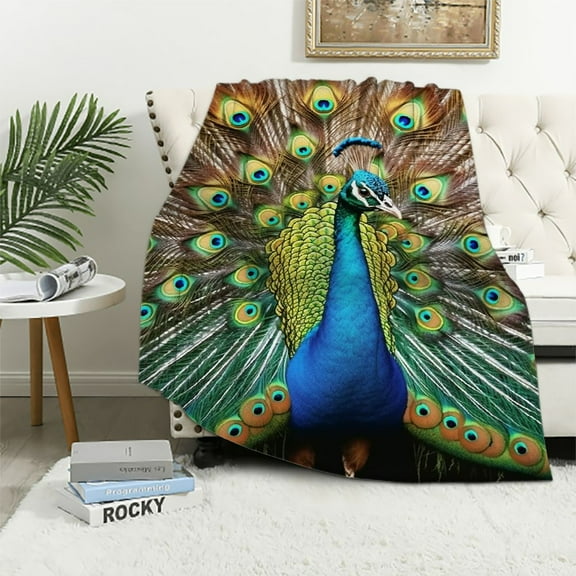 Pratyus Peacock Feathers Print Throw Blanket Flannel All Seasons Soft Plush Blanket 40x50in