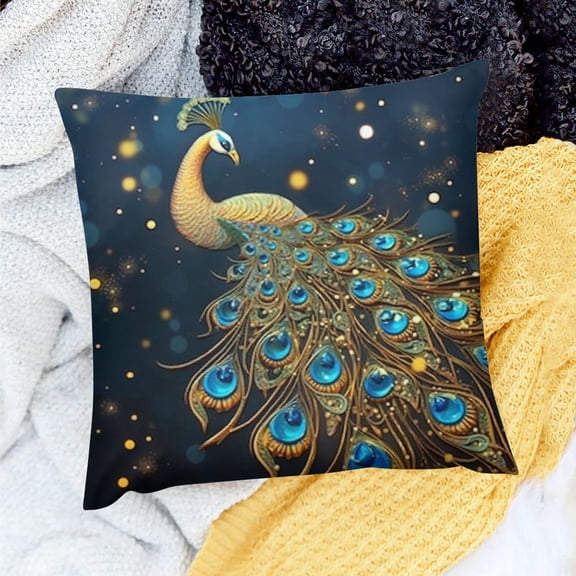 Pratyus Peacock Feathers Throw Pillow Cover Decor for Home Sofa Couch, Set of 1, No Insert, Ultra Soft 100% Linen 18x18in