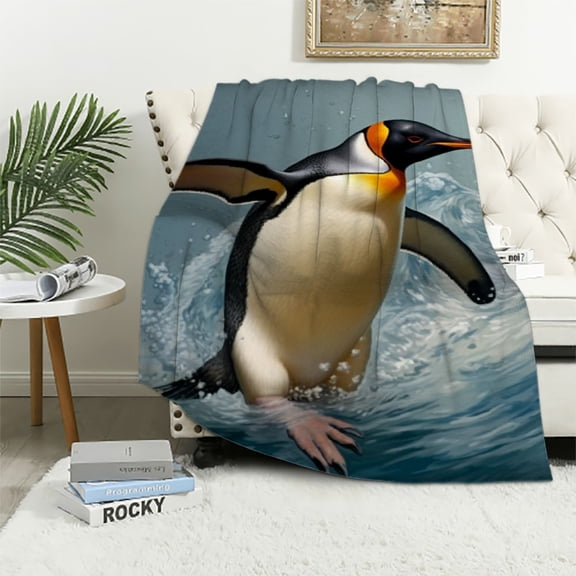 Pratyus Penguin Fish Jumping Print Flannel Throw Blanket All Seasons Lightweight Anti-Wrinkle Cozy Gift 40x50in