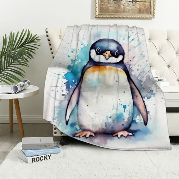 Pratyus Penguin Print Flannel Throw Blanket for All Seasons | Excellent Hand Feel Lightweight Blanket 40x50in