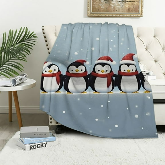 Pratyus Penguins Christmas Funny Print Throw Blanket Flannel Super Soft Blanket for All Seasons Exquisite Gifts 50x60in