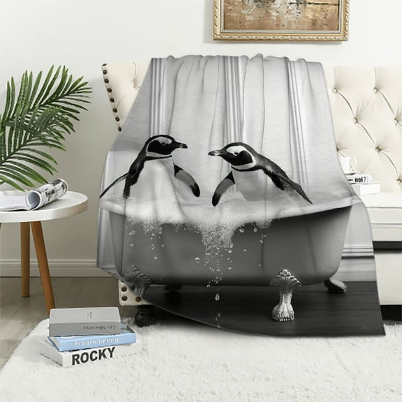Pratyus Penguins Print Flannel Lightweight Soft Throw Blanket for All Seasons - Exquisite Gift 40x50in