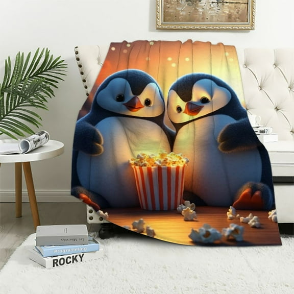 Pratyus Penguins Print Flannel Soft Plush Throw Blanket for All Seasons Lightweight Blanket 50x60in
