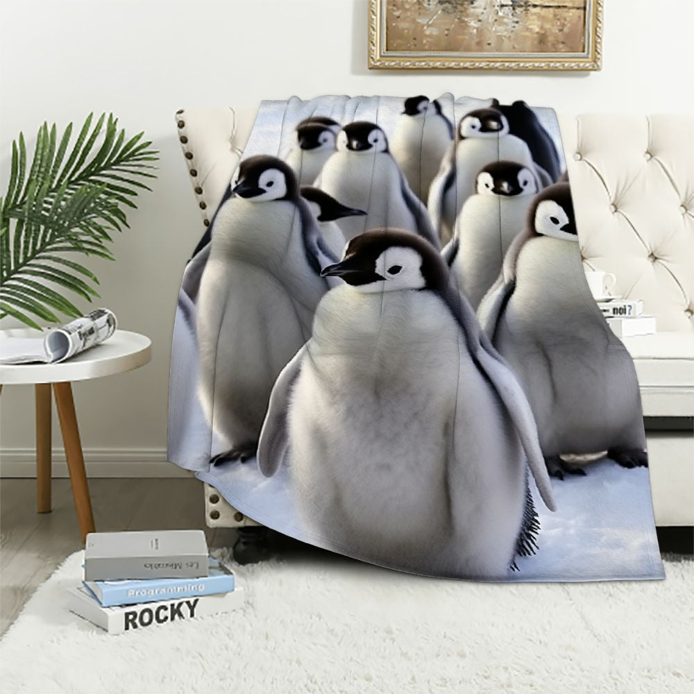 Pratyus Penguins Snow Print Flannel Soft Plush Throw Blanket for All ...