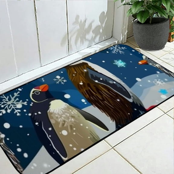 Pratyus Penguins Snowflakes Digital Art Square Floor Mat Non-Slip Entrance Mat Indoor Outdoor Felt Mat for Home Entrance 19.68*47.24 in