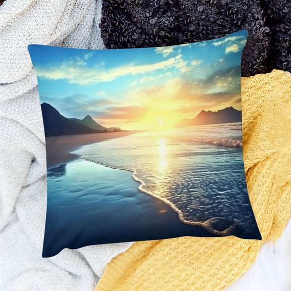 Pratyus Pillow Case Sunset Mountain Beach Theme for Home Sofa Couch Decor Set of 1 24x24in