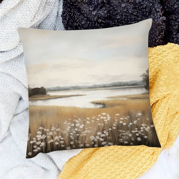 Pratyus Pillow Covers Decoration Grass Sky Lake Theme for Home Sofa Couch - Set of 1, No Insert or Filler 24x24in