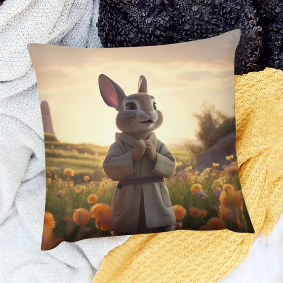 Pratyus Pillow Covers Decoration Rabbit Flowers Sunset for Home Sofa Couch Set of 1 - Ultra Soft Linen Material, Hidden Zipper Closure 18x18in