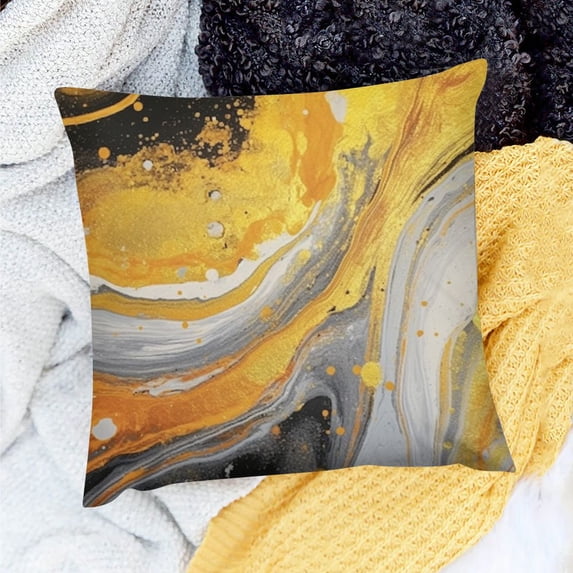 Pratyus Pillow Covers Decoration Swirl Gold Accents Abstract Painting for Home Sofa Couch - Set of 1, No Insert or Filler 18x18in