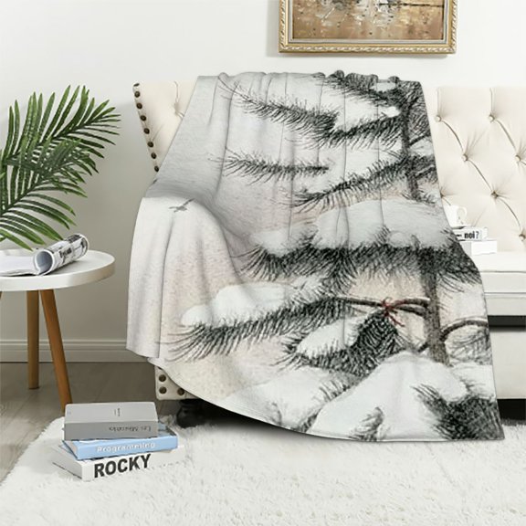 Pratyus Pine Tree Snow Bird Throw Blanket for Couch Outdoor Unisex Gift Super Soft Blanket All Seasons 40x50in
