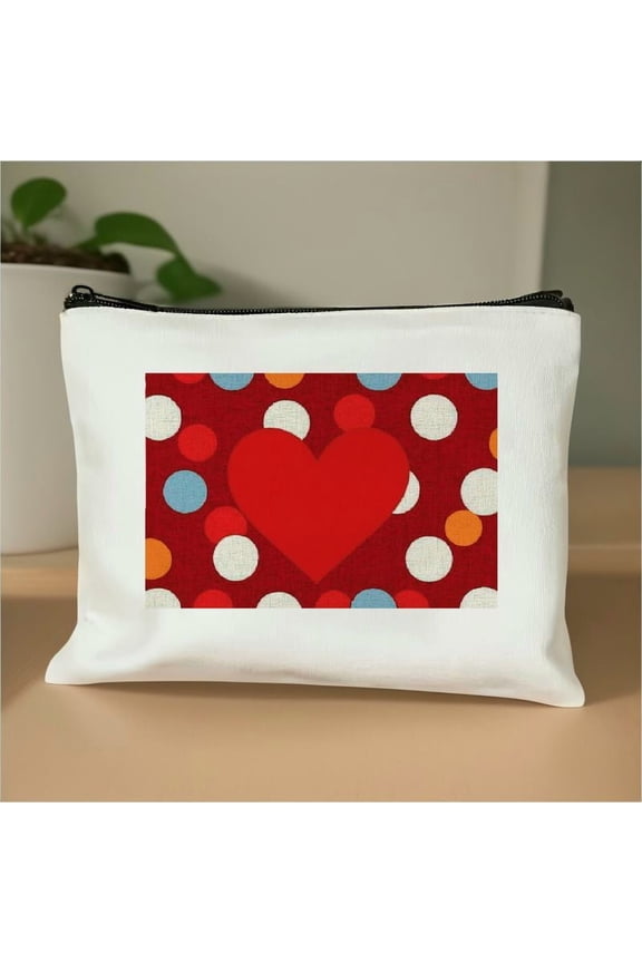 Pink Love Polka Dots Heart Puzzle Canvas Tote Bag for Women - Travel Essentials Accessories Gift for Friends White