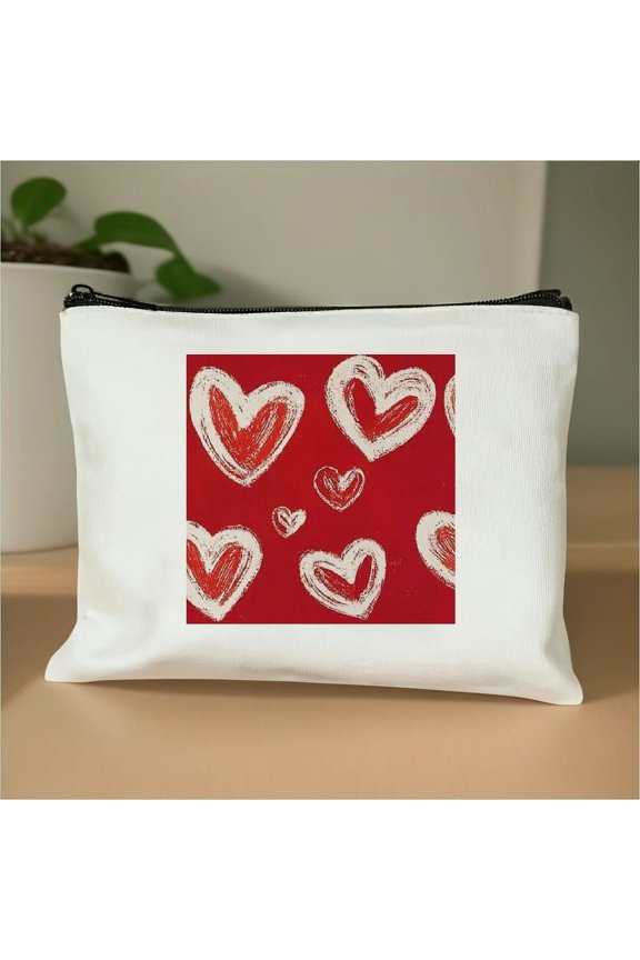 Pink Love Tote Bag for Women Friends Hearts Travel Essentials Ladies Accessories, Lightweight Canvas Cosmetic Bag White