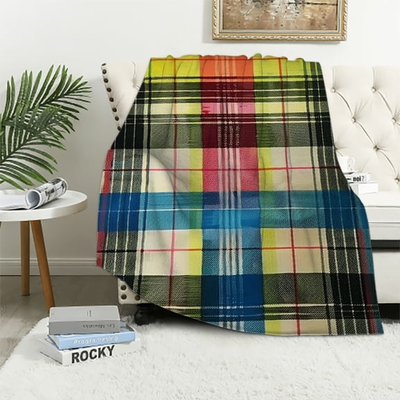 Pratyus Plaid Fabric Multicolored Pattern Silk Screen Print Throw Blankets for Kids Boys Soft Warm Lightweight Cozy Hand Feel All Seasons Bed Blanket 50x60in