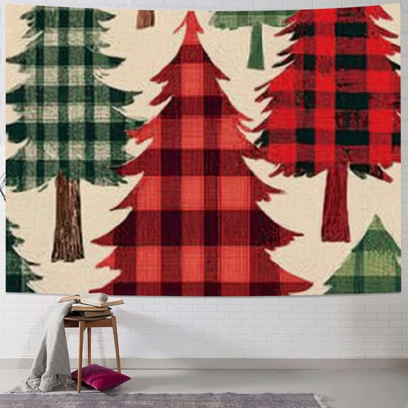 Pratyus Plaid Pattern Trees Tapestry Wall Hanging for Bedroom Dorm Christmas Decoration | Soft Short Plush Fabric Lightweight Easy to Hang | Multi-Functional Wall Decor and Gift Idea 50x40inch