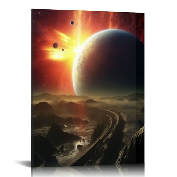 Pratyus Planet Sun Clouds Canvas Wall Art Decor for Home Office Gift Idea 12x16/16x20 inches 16x20in