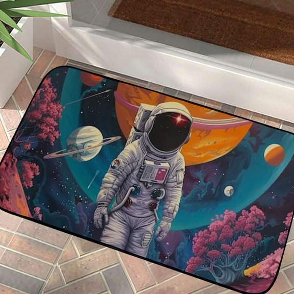 Pratyus Planets Astronaut Space Suit Door Mat Outdoor Indoor Welcome Mats Floor Mat Rug Felt for Home Entrance Outside Entry 19.68*39.37 in