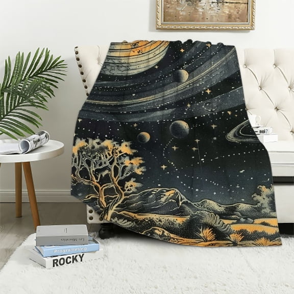 Pratyus Planets and Stars Flannel Throw Blanket for Couch Sofa Bed - All Seasons Home Decor Gift 40x50in