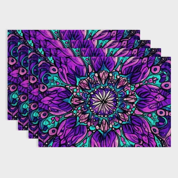 Pratyus Psychedelic Art Linen Cloth Placemats Set of 4 for Dining Table - Ideal for Birthday Parties, Christmas, Restaurants, Buffets, Home Decor 18x12in