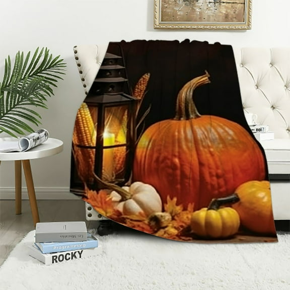 Pratyus Pumpkin Lantern Corn Thanksgiving Throw Blanket Flannel Blanket for Bed Couch Chair All Seasons Super Soft Blanket 40x50in
