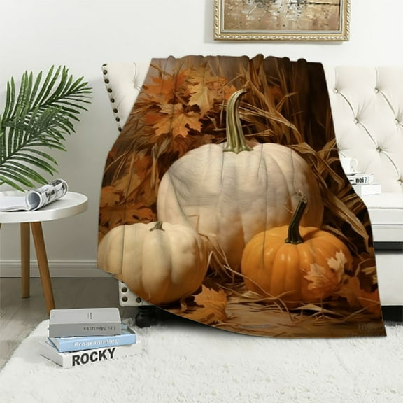 Pratyus Pumpkin Leaves Hay Print Blanket Lightweight Soft Blanket for All Seasons Boys Girls Adults Gifts 50x60in
