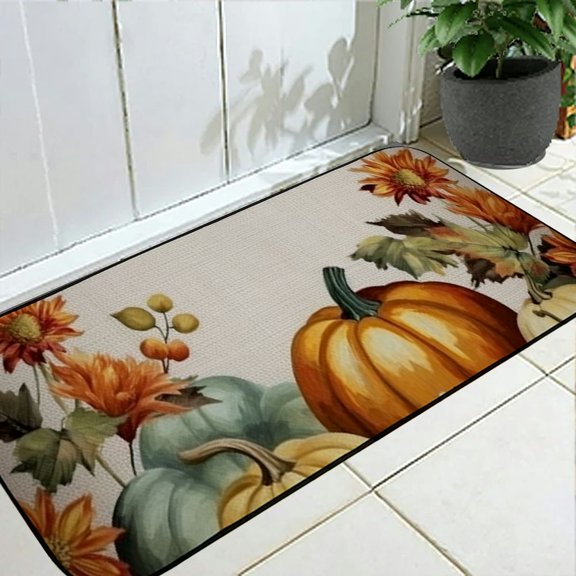 Pratyus Pumpkins Flowers Autumn Felt Square Doormat for Home Entrance, Absorbent Welcome Mat, UV Resistant, All Seasons, Easy to Clean 19.68*47.24 in