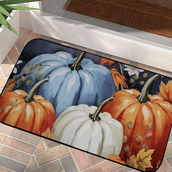 Pratyus Pumpkins Flowers Fall Felt Square Floor Mat for Home Entrance Indoors Outdoors Anti-Slip Recycled Rubber Backing UV Resistant Stain Resistant 19.68*39.37 in