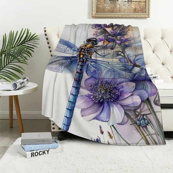 Pratyus Purple Flower Throw Blankets for Sofa Couch Cottagecore Room Decor All Seasons Flannel Material Blanket Gifts 50x60in
