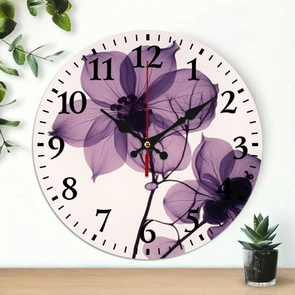 Pratyus Purple Flower Wall Clock for Living Room Decor, Silent Mechanical Movement, Ideal for Home, Kitchen, Dorms, Everyday Gifts - 10 Inches 10x10in