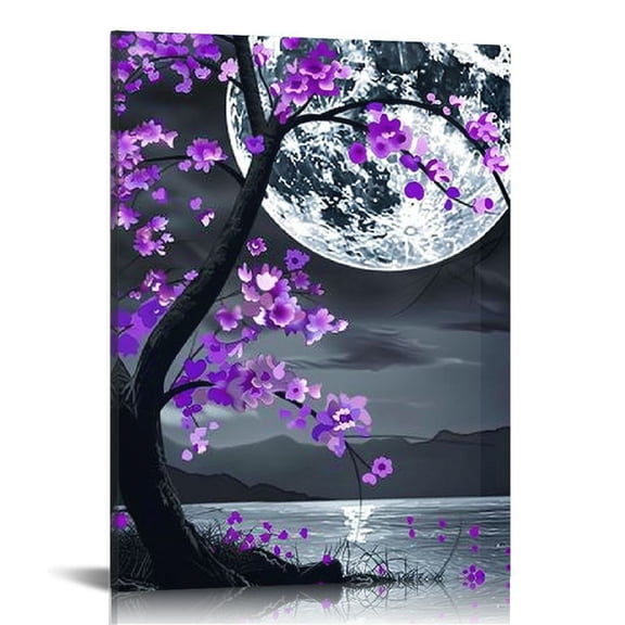 Pratyus Purple Flowers Canvas Wall Art Decor Print for Home Office Bedroom Kitchen Bathroom - Perfect Gift Ideas for Christmas, New Year - Easy to Hang and Waterproof - 12x16/16x20 inches 12x16in