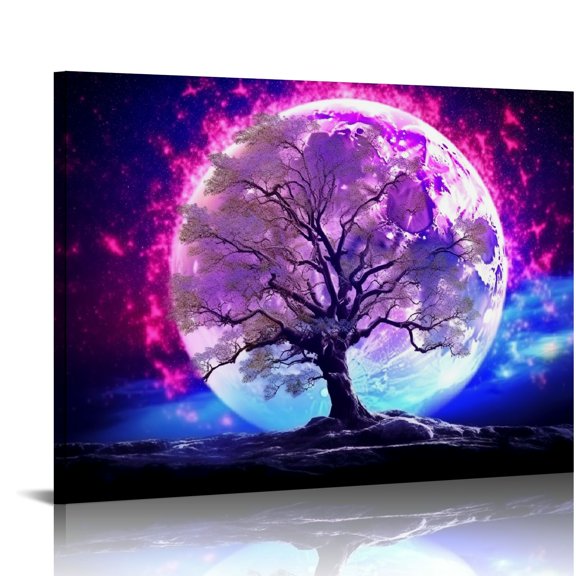 Pratyus Purple Moon Purple Sky Magical Realism Canvas Wall Art Decor Print On Canvas for Home Living Room Bedroom Office Hotel Salon Gift Idea 16x12in