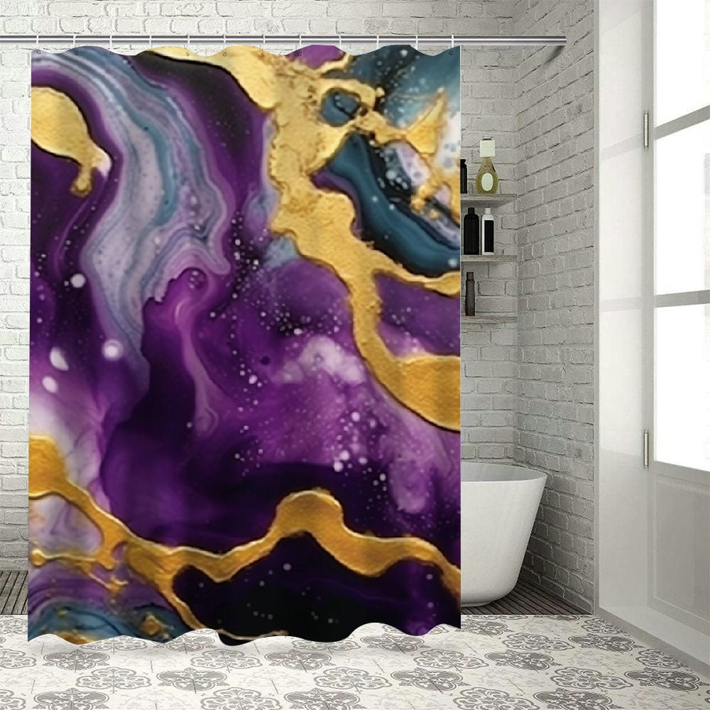 Pratyus Purple and Gold Substance Quick-Drying Bathroom Shower Curtain ...