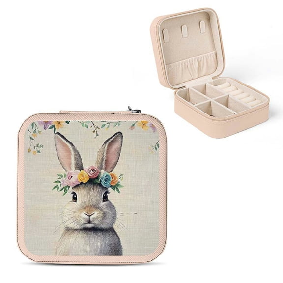 Pratyus Rabbit Flower Crown Jewelry Case Portable Organizer Pink