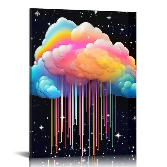 Pratyus Rainbow Cloud Stars Canvas Art Print Home Decor Wall Decoration for Bathroom Bedroom Office, Perfect Gift Idea for Various Occasions 16x20in