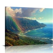 Pratyus Rainbow Mountain Ocean Canvas Print on Canvas Ready to Hang Home Art Decor 16x12in