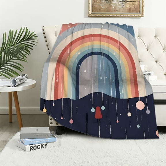 Pratyus Rainbow Rain Surreal Flannel Throw Blanket for Couch Sofa Bed All Seasons Lightweight Anti-Pilling Cozy Blanket 40x50in
