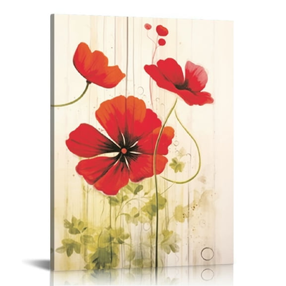 Pratyus Red Flowers White Background Green Stem Canvas Print for Home Decoration 12x16in