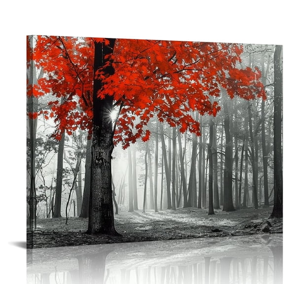 Pratyus Red Tree Canvas Print Wall Art Decor Ready to Hang for Home Room Office Hotel Salon Bar Condo - Ideal Gift for Holidays 16x12in
