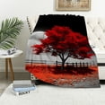 thumbnail image 1 of Pratyus Red Tree Moon Print Flannel Lightweight Soft Throw Blanket for All Seasons - Bed Cover, Tapestry, Wall Decoration 40x50in, 1 of 6