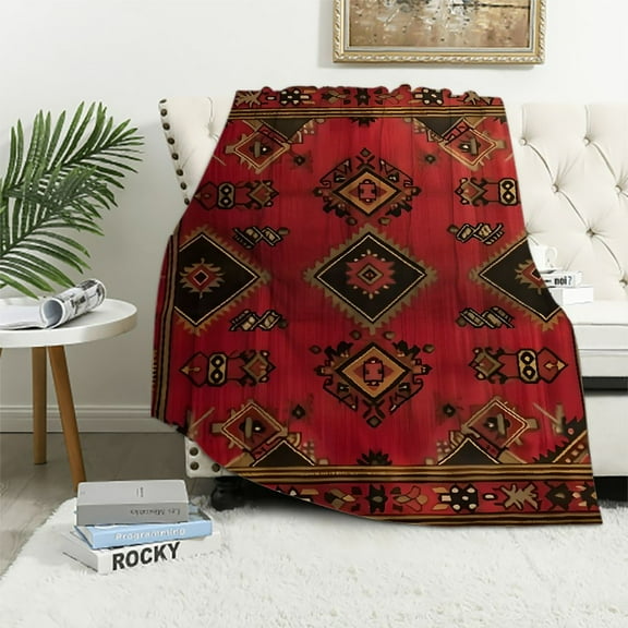 Pratyus Red and Black Border Print Flannel Throw Blanket for Bed Sofa Living Room Decor - All Seasons Lightweight Blanket Gift 60x80in