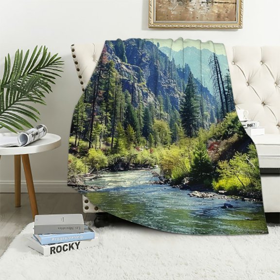 Pratyus River Forest Mountain Throw Blanket All Seasons Comfort Long-Lasting Blanket 40x50in