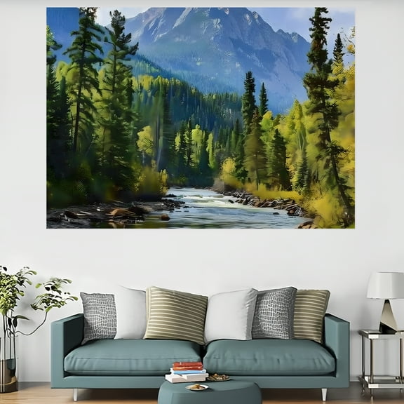 Pratyus River Forest Mountains Wall Hanging 100% Polyester for Bedroom Living Room Dorm Decorative Tapestry 60x40in