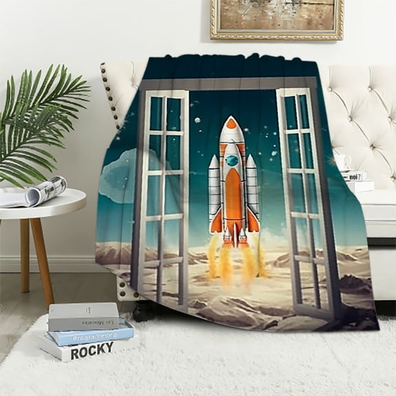 Pratyus Rocket Planets Space Shuttle Soft Cozy Printed Blanket & Throw for All Seasons Flannel Material 40x50in