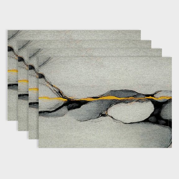 Pratyus Rocks Water Yellow Lines Table Mats Linen Set of 4 Indoor Outdoor Placemats for Birthday Parties, Christmas Restaurants and Buffets, Home Decoration 18x12in